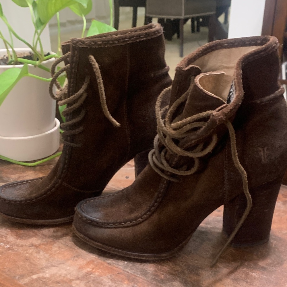 Frye Dark Brown Lace Up Suede Boots